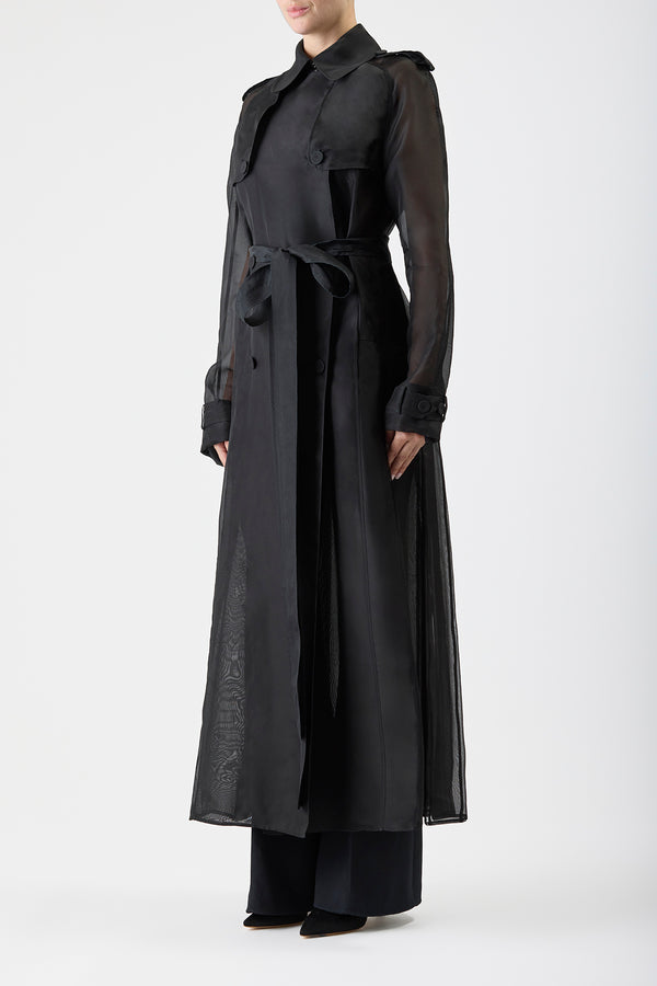 Gabriela Hearst Eithne Sheer Trench Coat In Black Silk Organza