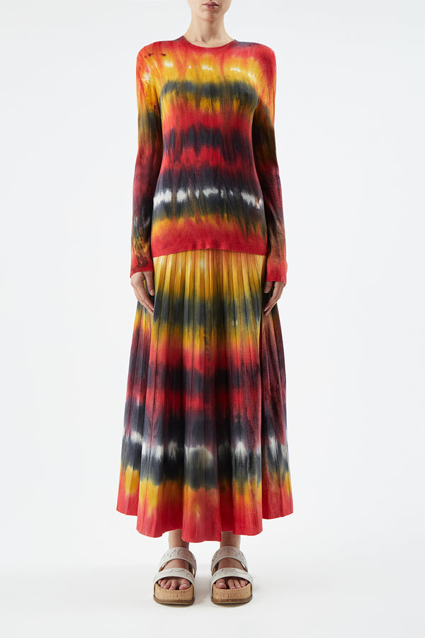 Gabriela Hearst Ella Knit Midi Skirt In Fire Tie Dye Cashmere