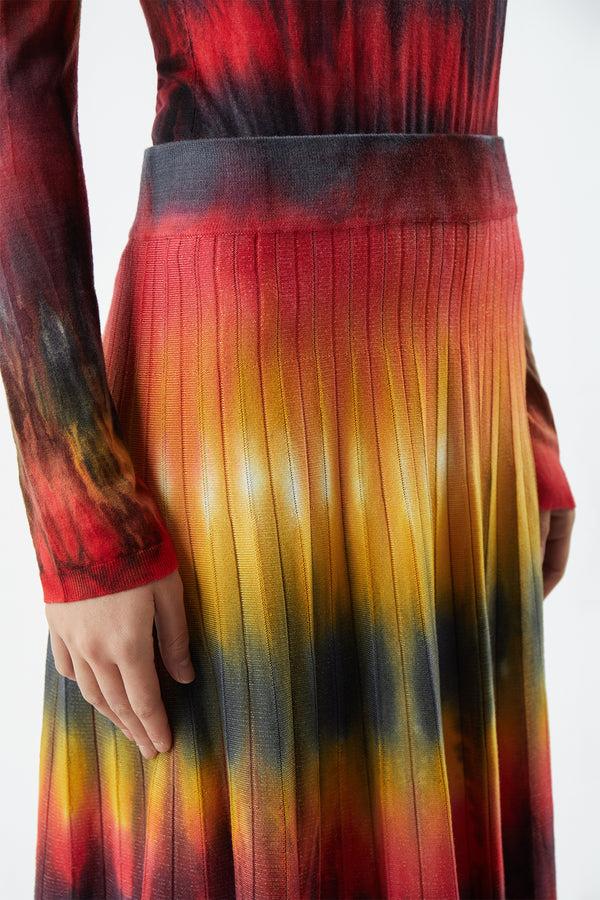 Gabriela Hearst Ella Knit Midi Skirt In Fire Tie Dye Cashmere