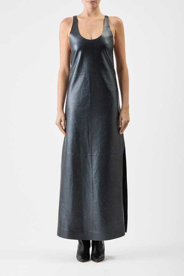 Gabriela Hearst Ellson Maxi Dress In Black Metallic Nappa Leather