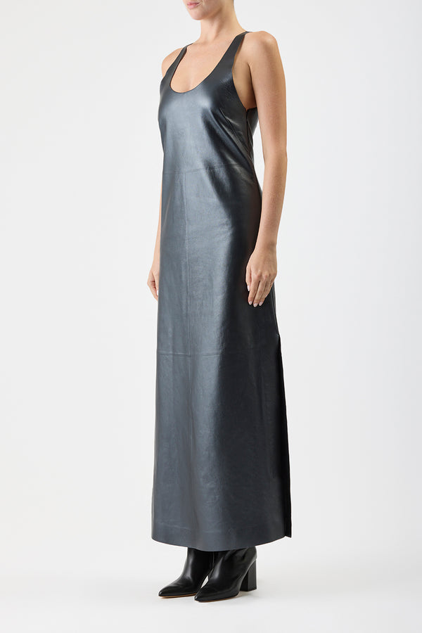Gabriela Hearst Ellson Maxi Dress In Black Metallic Nappa Leather