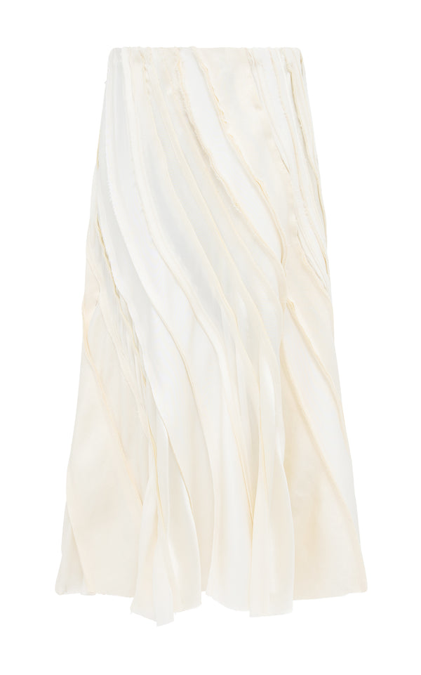 gabriela hearst Elora Patchwork Midi Skirt in Ivory Textured Linen Slub