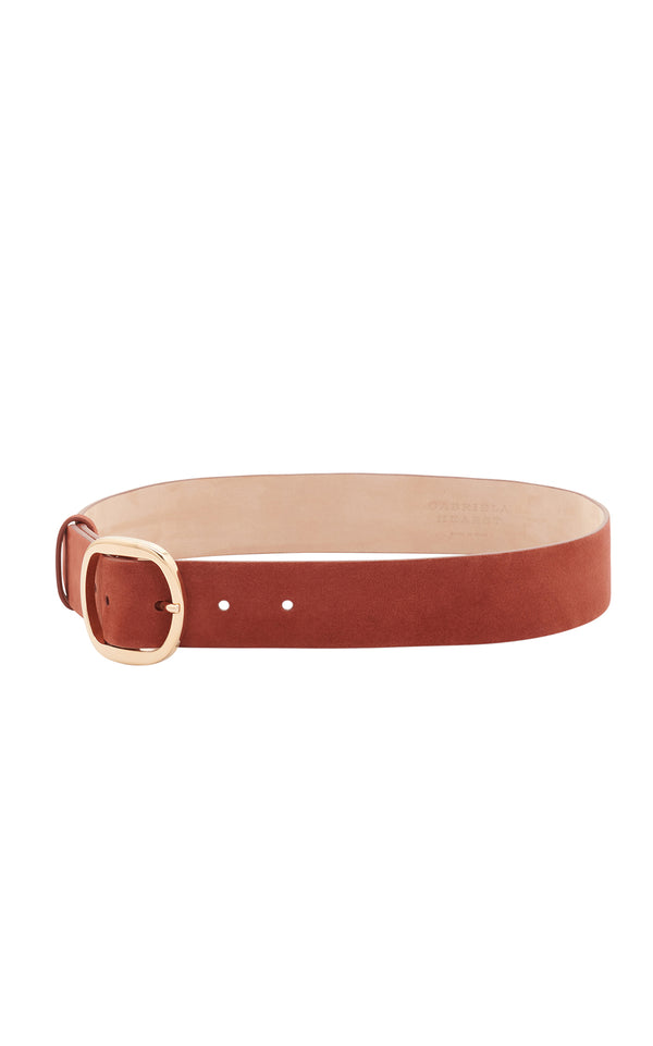 Gabriela Hearst Elster Buckle Belt In Burnt Sienna Suede