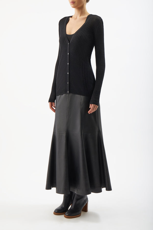 Gabriela Hearst Emma Pointelle Knit Cardigan In Black Cashmere Silk