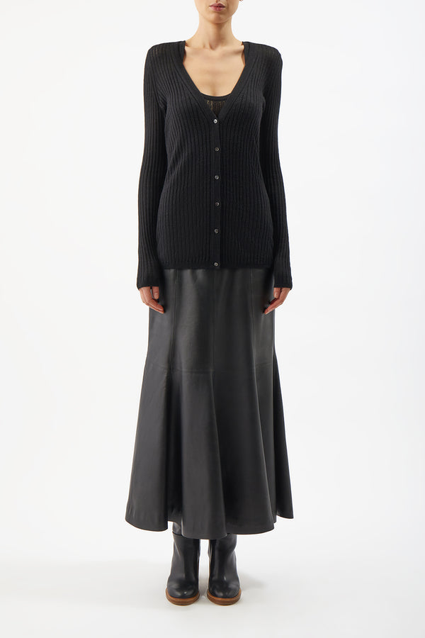 Gabriela Hearst Emma Pointelle Knit Cardigan In Black Cashmere Silk