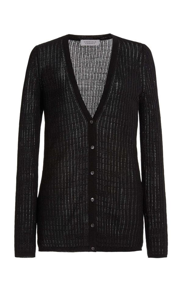 gabriela hearst Emma Pointelle Knit Cardigan in Black Cashmere Silk