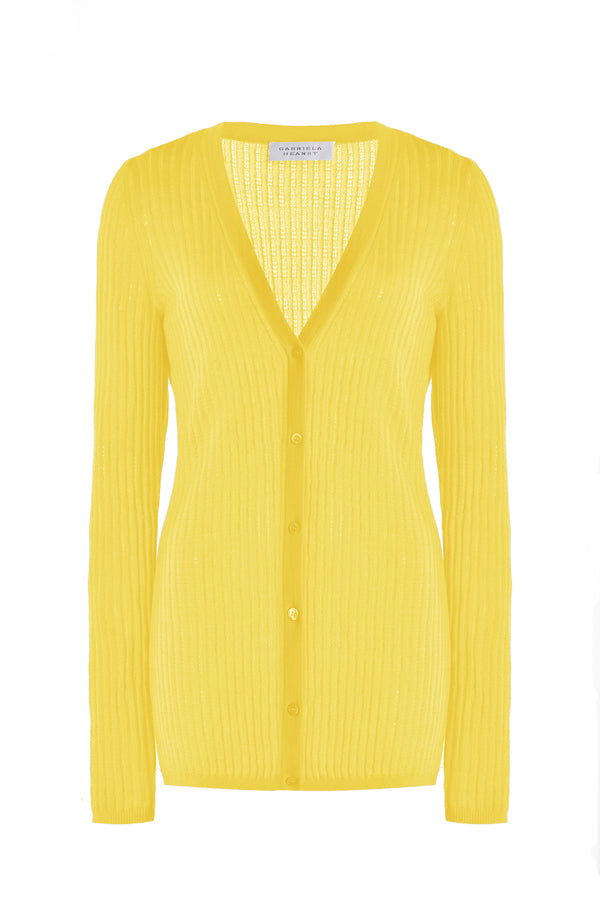 gabriela hearst Emma Pointelle Knit Cardigan in Goldenrod Cashmere Silk