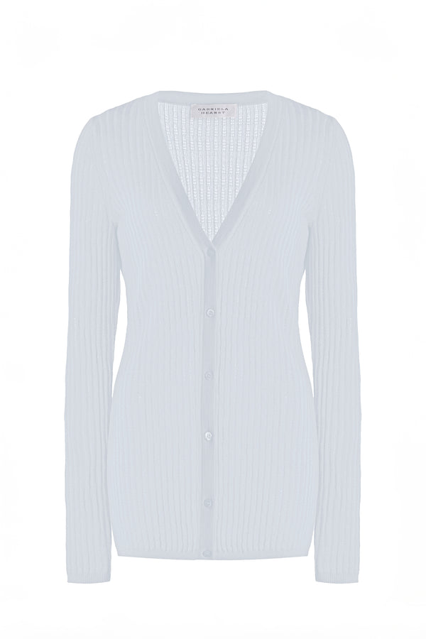 gabriela hearst Emma Pointelle Knit Cardigan in Light Blue Cashmere Silk
