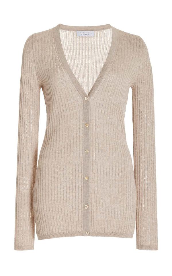 gabriela hearst Emma Pointelle Knit Cardigan in Oatmeal Cashmere Silk