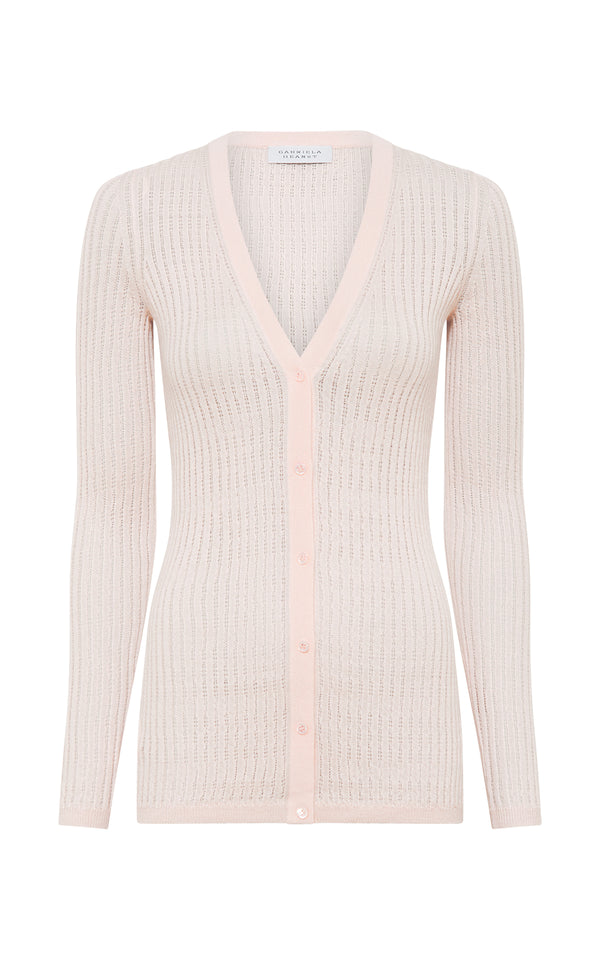gabriela hearst Emma Pointelle Knit Cardigan in Pale Blush Cashmere Silk