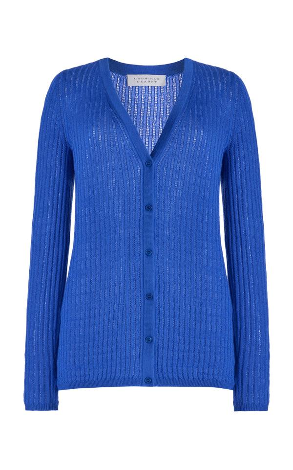 gabriela hearst Emma Pointelle Knit Cardigan in Sapphire Cashmere Silk