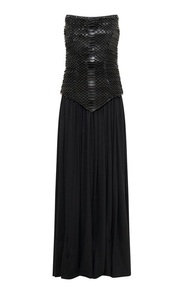 Gabriela Hearst Estrid Strapless Dress In Black Leather Snake Scales