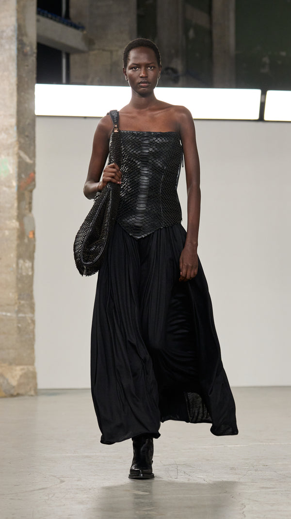 Gabriela Hearst Estrid Strapless Dress In Black Leather Snake Scales