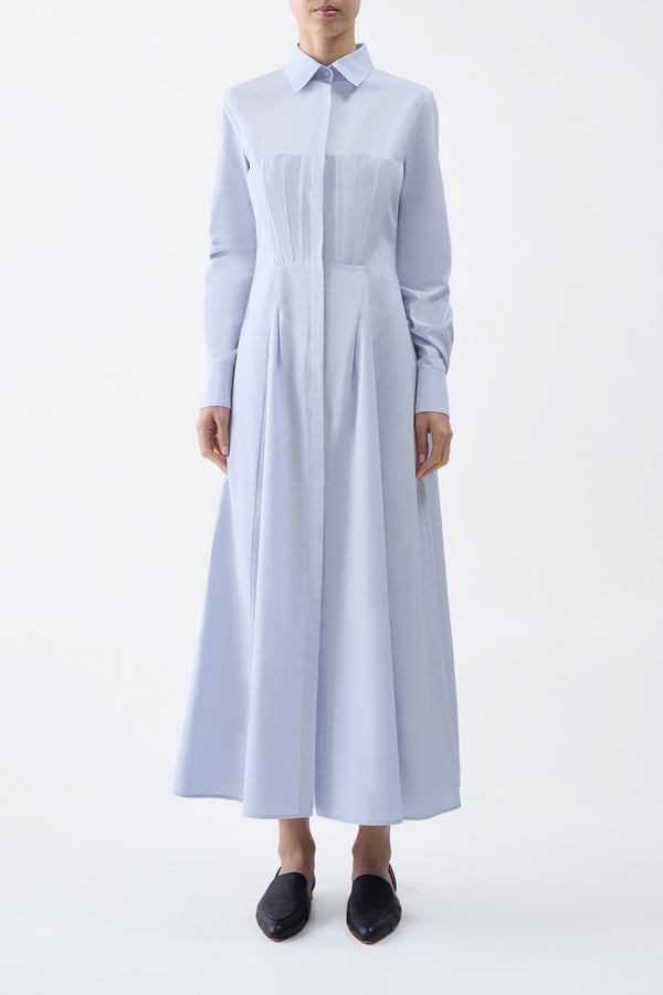 Gabriela Hearst Eugene Maxi Shirtdress In Light Blue Sea Island Cotton