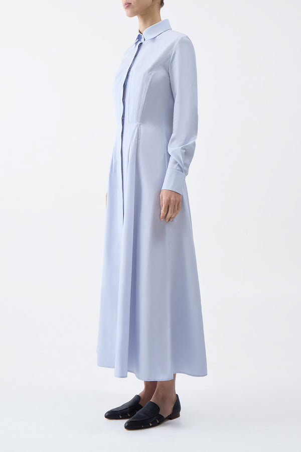 Gabriela Hearst Eugene Maxi Shirtdress In Light Blue Sea Island Cotton