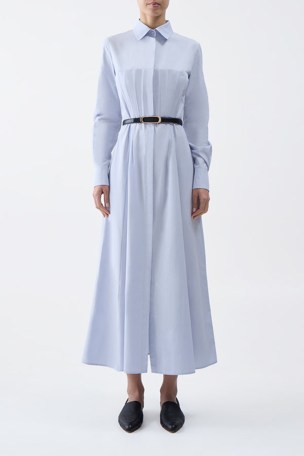 Gabriela Hearst Eugene Maxi Shirtdress In Light Blue Sea Island Cotton