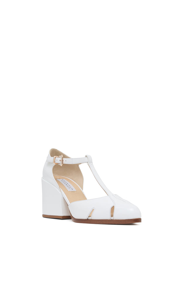 Gabriela Hearst Evita T-Strap Heel In Pearlized White Leather