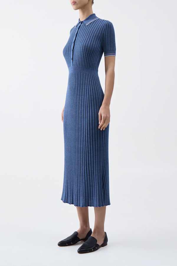Gabriela Hearst Eyot Knit Maxi Dress In Denim Blue Cashmere Silk