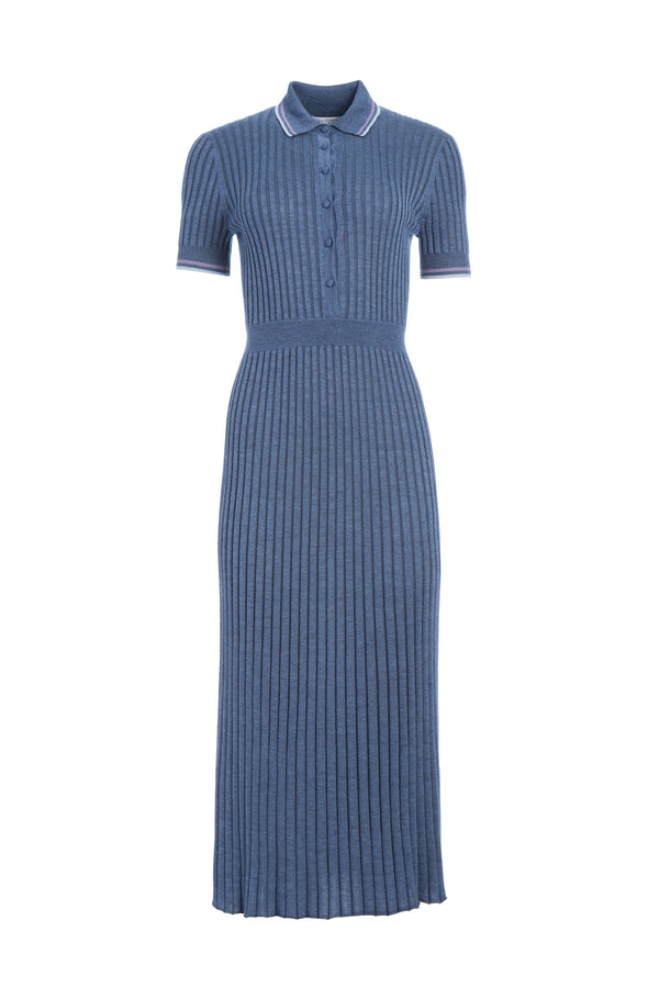 gabriela hearst Eyot Knit Maxi Dress in Denim Blue Cashmere Silk