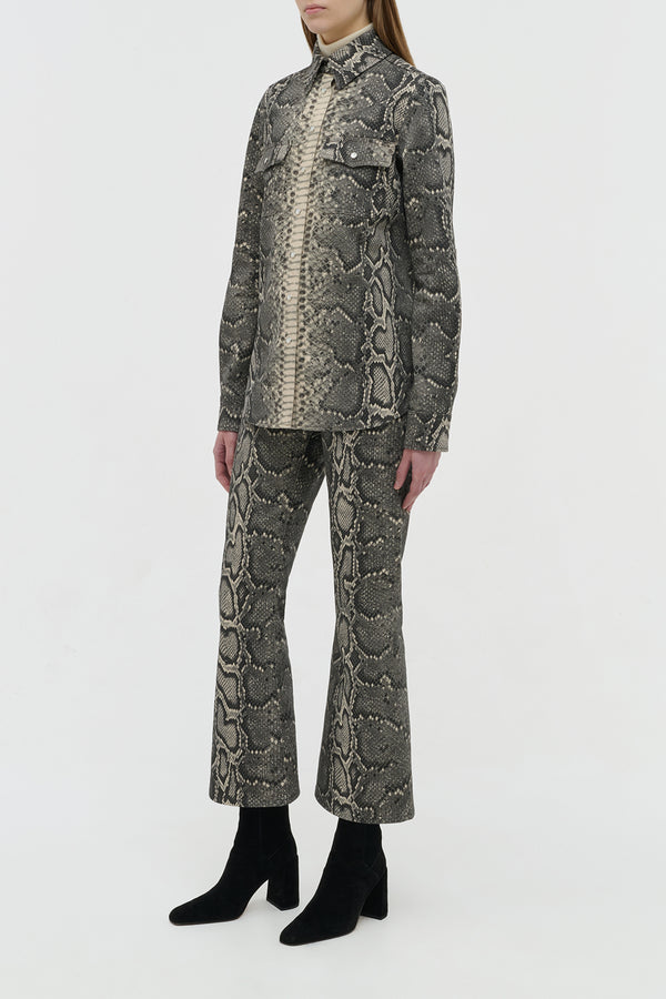 Gabriela Hearst Ezra Bootcut Cropped Jean In Greyscale Recycled Printed Cotton Denim