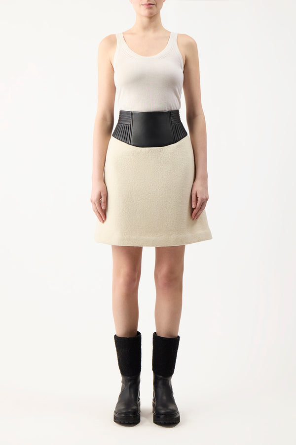 Gabriela Hearst Felix Mini Skirt In Ivory Double-Face Recycled Cashmere Felt With Nappa Leather Waistband