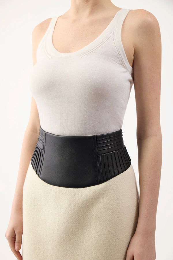 Gabriela Hearst Felix Mini Skirt In Ivory Double-Face Recycled Cashmere Felt With Nappa Leather Waistband