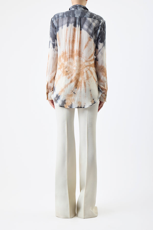 Gabriela Hearst Ferrara Shirt In Camel Multi Tie Dye Cashmere Silk Gauze