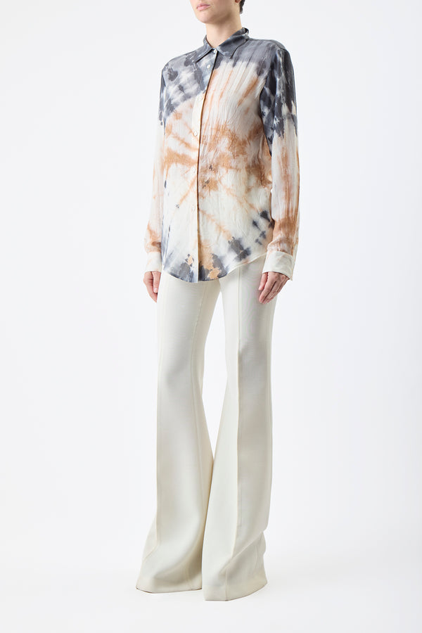 Gabriela Hearst Ferrara Shirt In Camel Multi Tie Dye Cashmere Silk Gauze