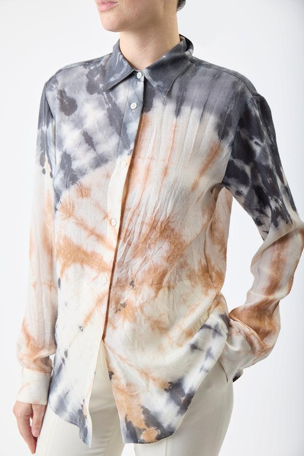 Gabriela Hearst Ferrara Shirt In Camel Multi Tie Dye Cashmere Silk Gauze