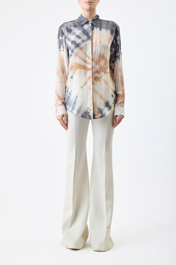 gabriela hearst Ferrara Shirt in Camel Multi Tie Dye Cashmere Silk Gauze