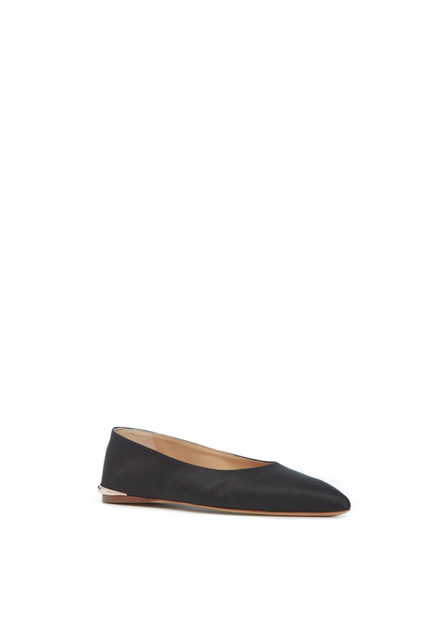 Gabriela Hearst Fleur Ballerina Flat Shoe In Black Silk Linen Satin