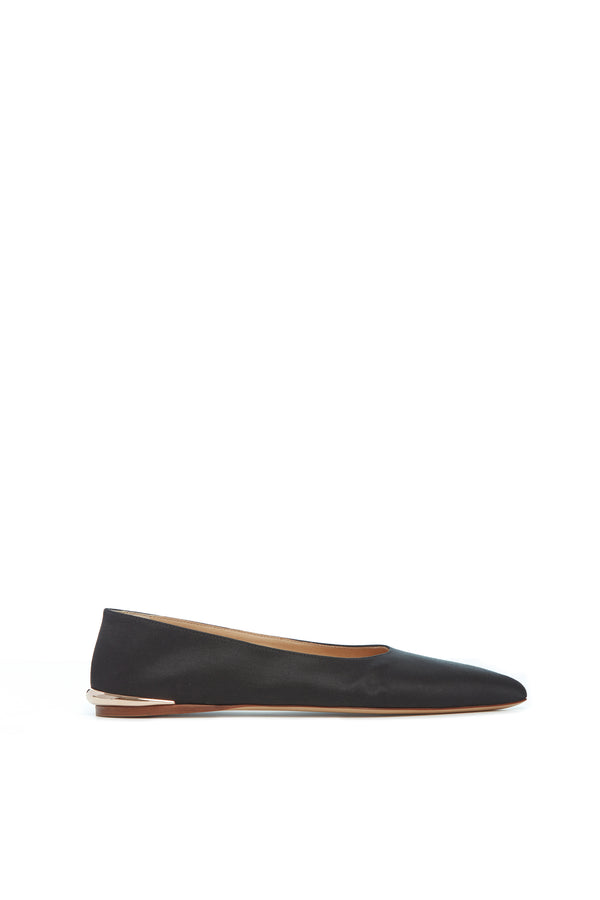 gabriela hearst Fleur Ballerina Flat Shoe in Black Silk Linen Satin