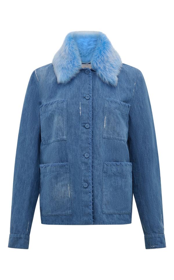 gabriela hearst Fosse Chore Jacket in Light Blue Recycled Cotton Linen Denim