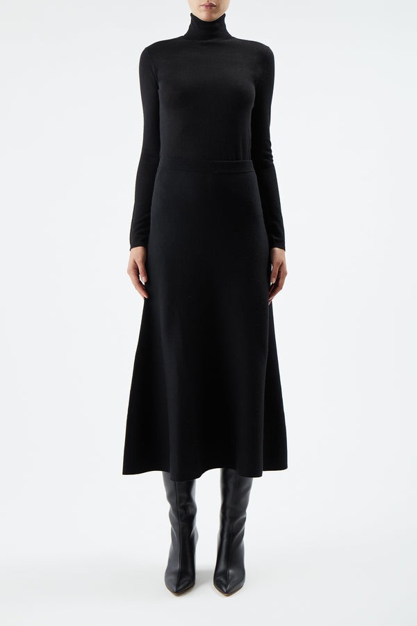 Gabriela Hearst Freddie Knit Midi Skirt In Black Merino Wool Cashmere