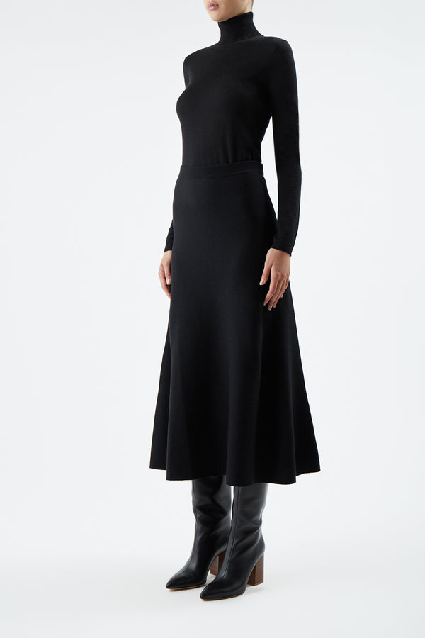 Gabriela Hearst Freddie Knit Midi Skirt In Black Merino Wool Cashmere