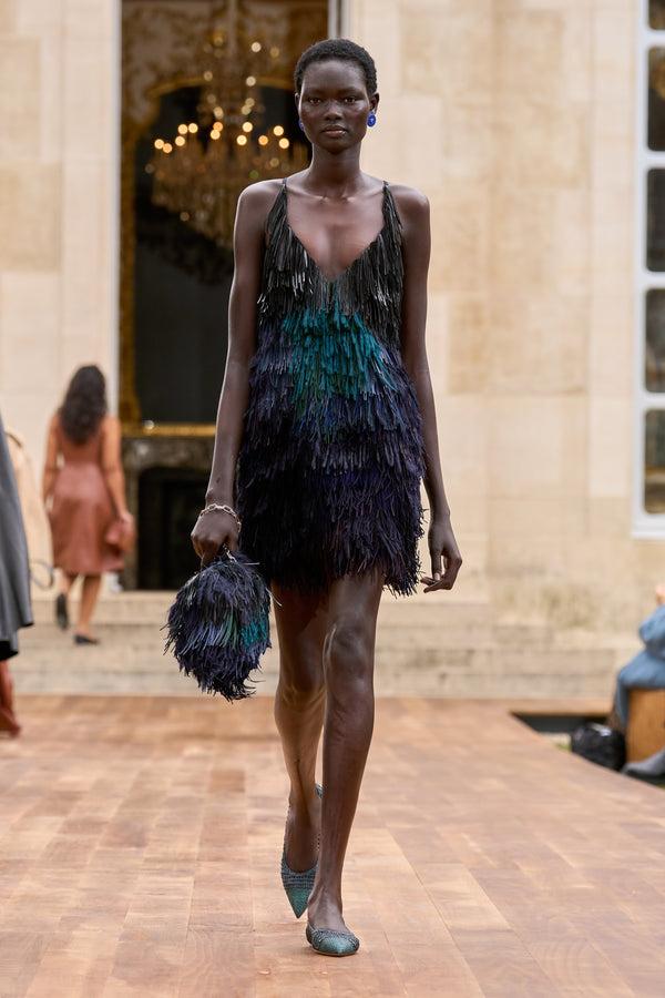 Gabriela Hearst Freyja Fringe Mini Dress In Navy Multi Silk