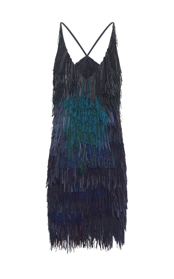 gabriela hearst Freyja Fringe Mini Dress in Navy Multi Silk