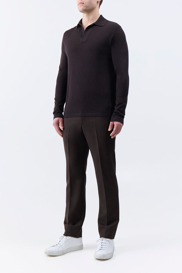 Gabriela Hearst Frome Knit Long Sleeve Polo In Chocolate Cashmere