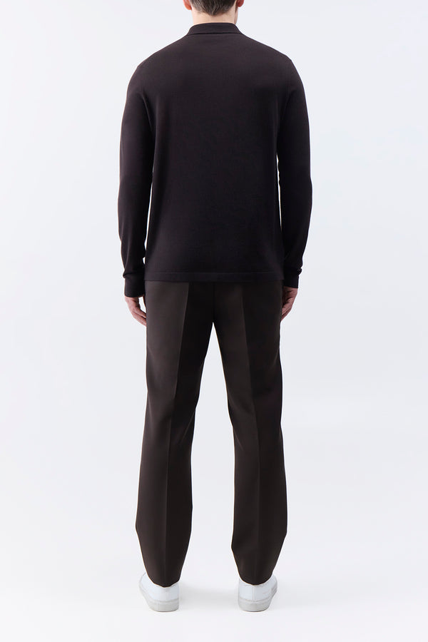 Gabriela Hearst Frome Knit Long Sleeve Polo In Chocolate Cashmere