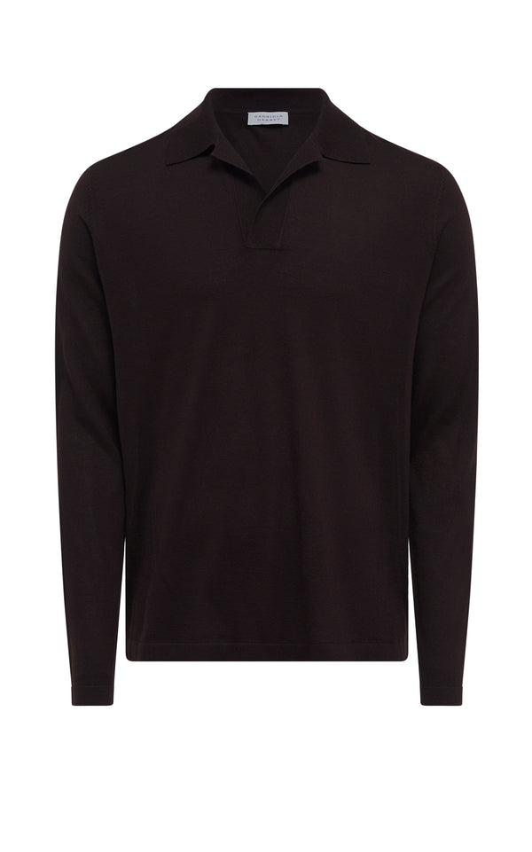 gabriela hearst Frome Knit Long Sleeve Polo in Chocolate Cashmere