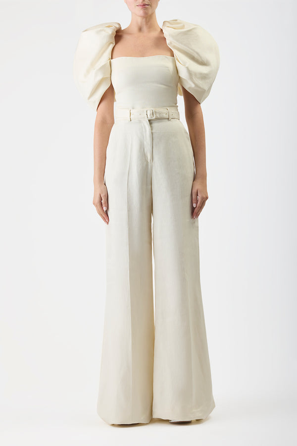 Gabriela Hearst Ceri Top In Ivory Textured Linen