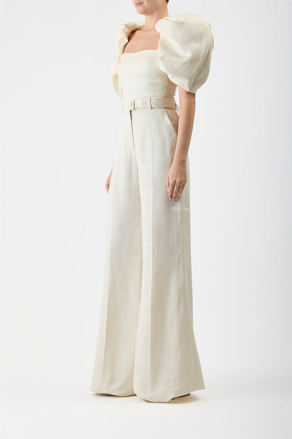 Gabriela Hearst Ceri Top In Ivory Textured Linen