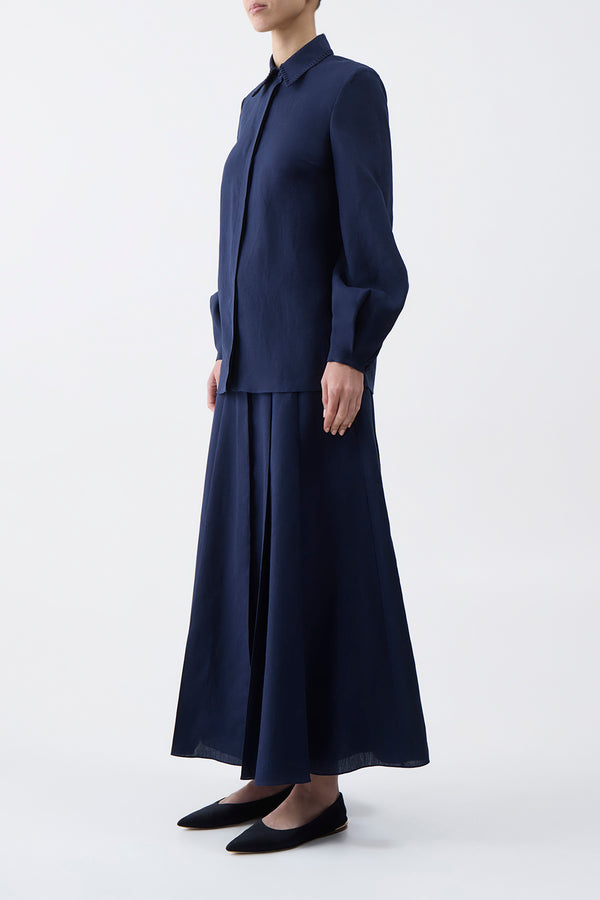 Gabriela Hearst Delmer Top In Navy Aloe Linen