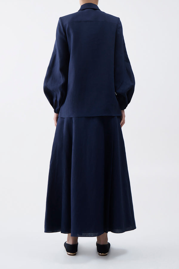 Gabriela Hearst Delmer Top In Navy Aloe Linen