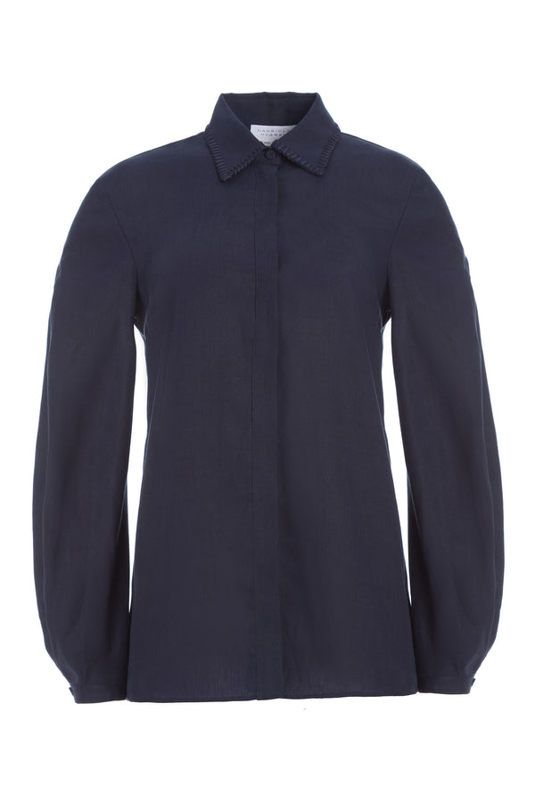 gabriela hearst Delmer Top in Navy Aloe Linen