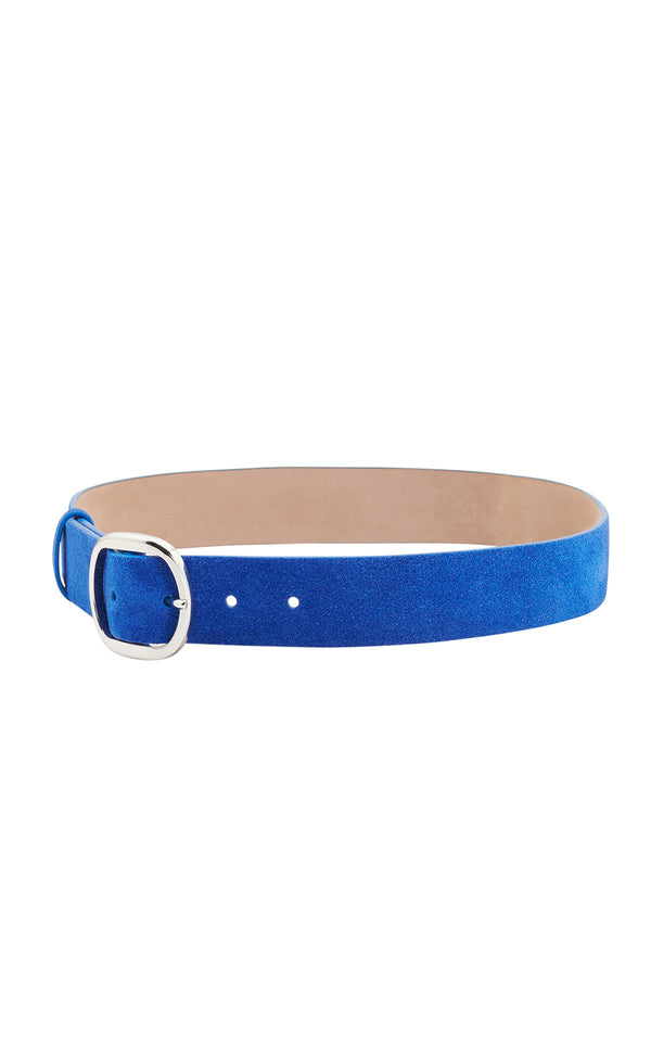 Gabriela Hearst Elster Buckle Belt In Cobalt Suede