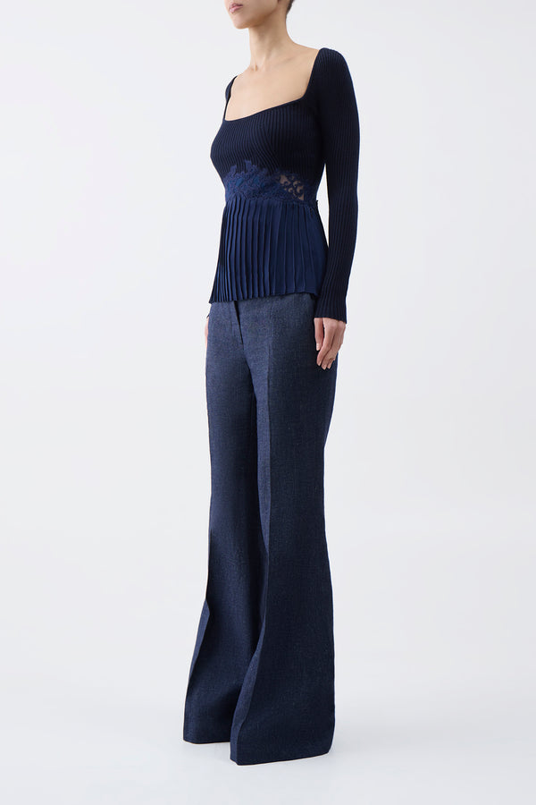 Gabriela Hearst Fini Lace Top In Navy Silk Crepe