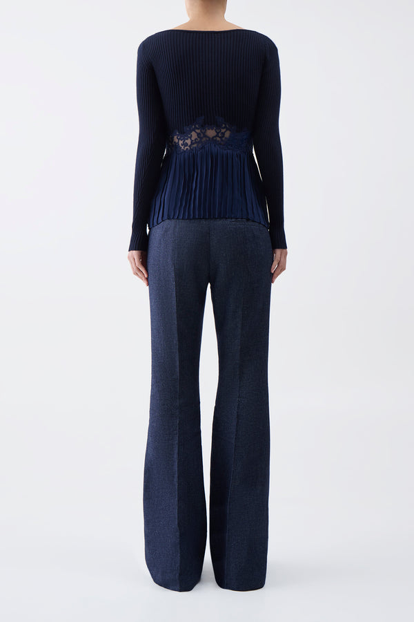 Gabriela Hearst Fini Lace Top In Navy Silk Crepe