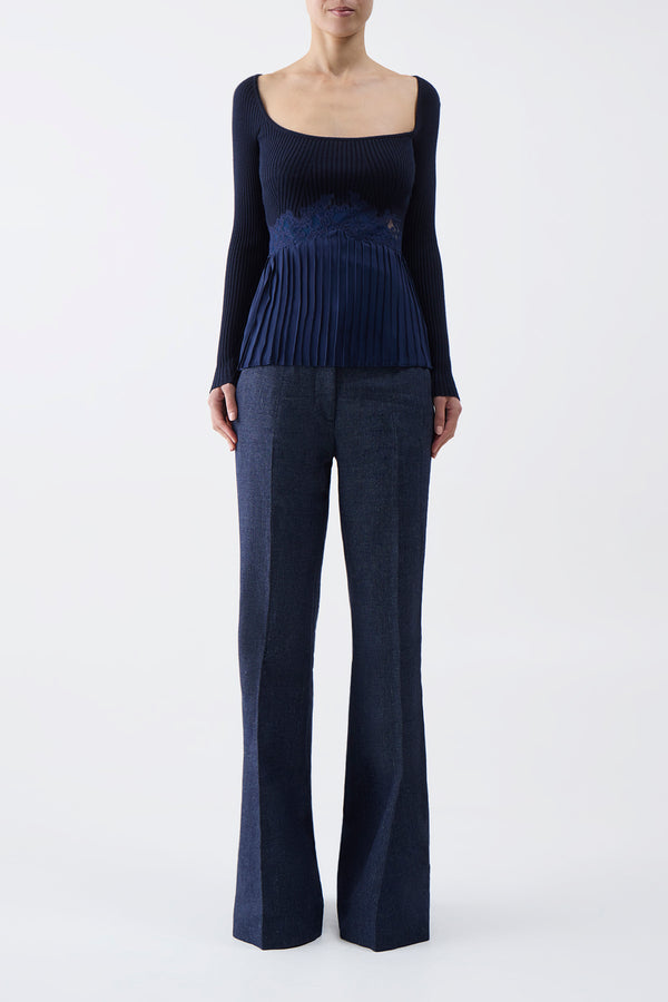 Gabriela Hearst Fini Lace Top In Navy Silk Crepe