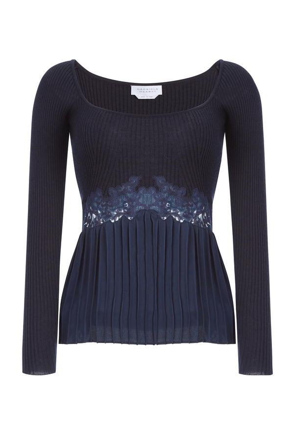 gabriela hearst Fini Lace Top in Navy Silk Crepe